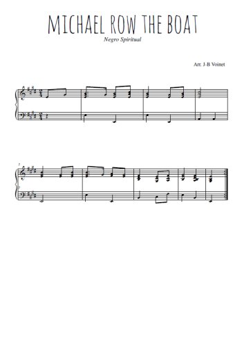 Téléchargez l'arrangement pour piano de la partition de Michael row the boat en PDF